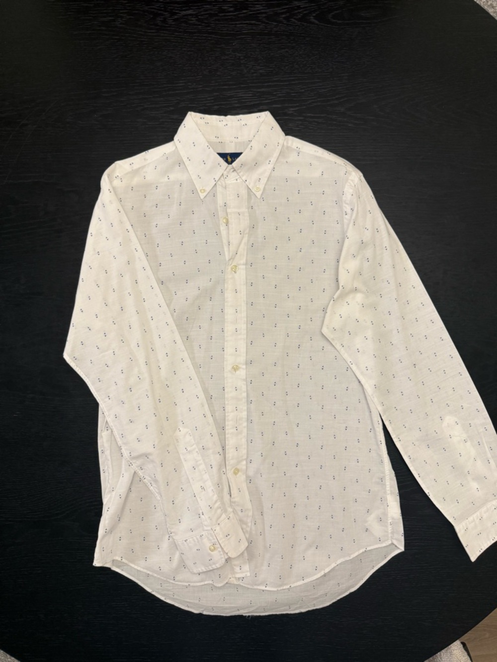 Ralph Lauren White Button-Down Shirt with Navy Micro Dot